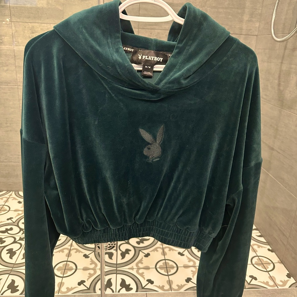 Playboy brand velvet crop hoodie